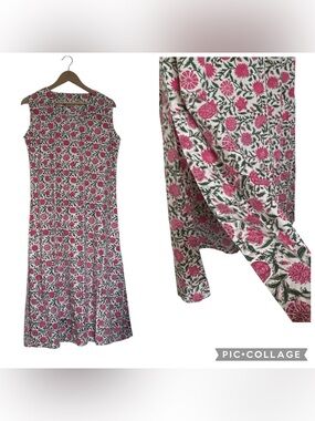 Sleeveless Pink Floral Cotton Maxi Dress
